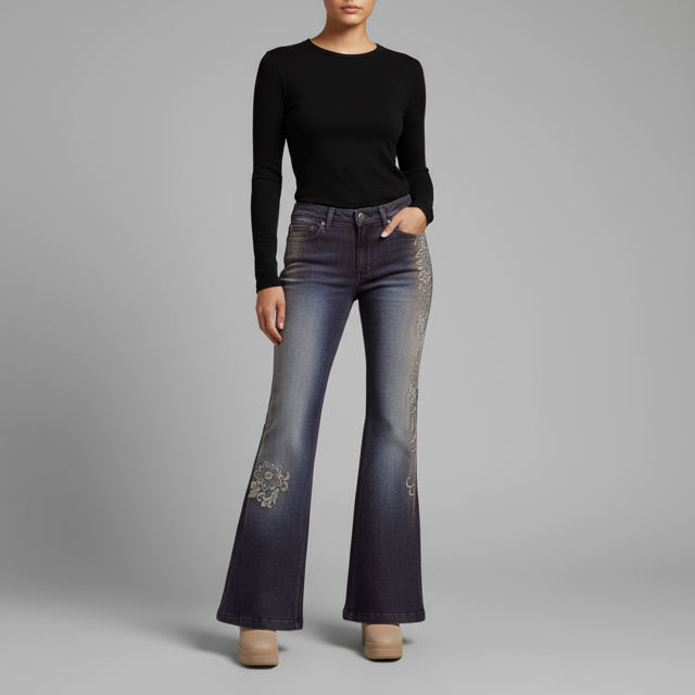 Unique Hand painted blue /black jeans 
