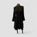 Elegant Black Belted Coat with Statement Bow and Textured Details Style U18/WL - Extravagance Fashion 