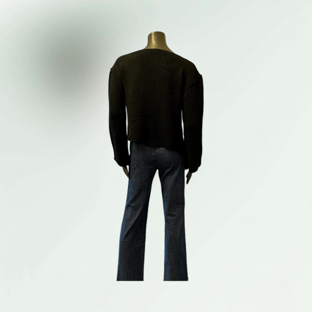 Black V-Neck Knit Sweater with Button Detail-Romulan- Lunatisme - Extravagance Fashion 