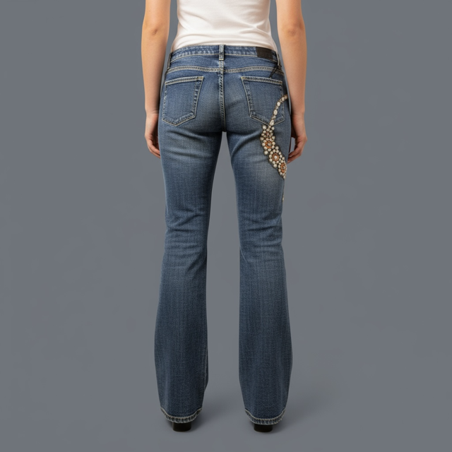 Hand painted Jeans  Necklace shape embellisment - Extravagance Fashion 