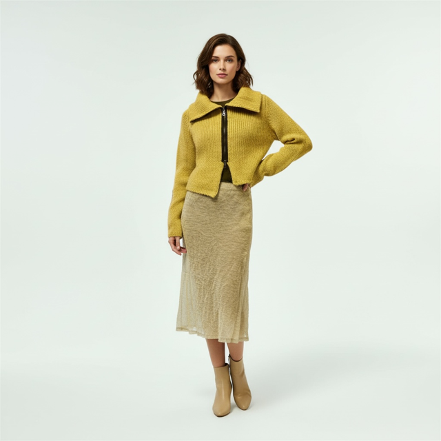 Asymmetric Mohair Zipped Cardigan style 1217 - Extravagance Fashion 