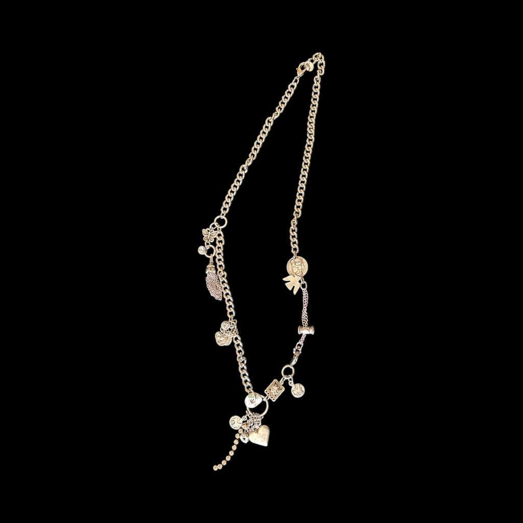 Silver Chain Necklace Featuring Unique Assorted Charms
