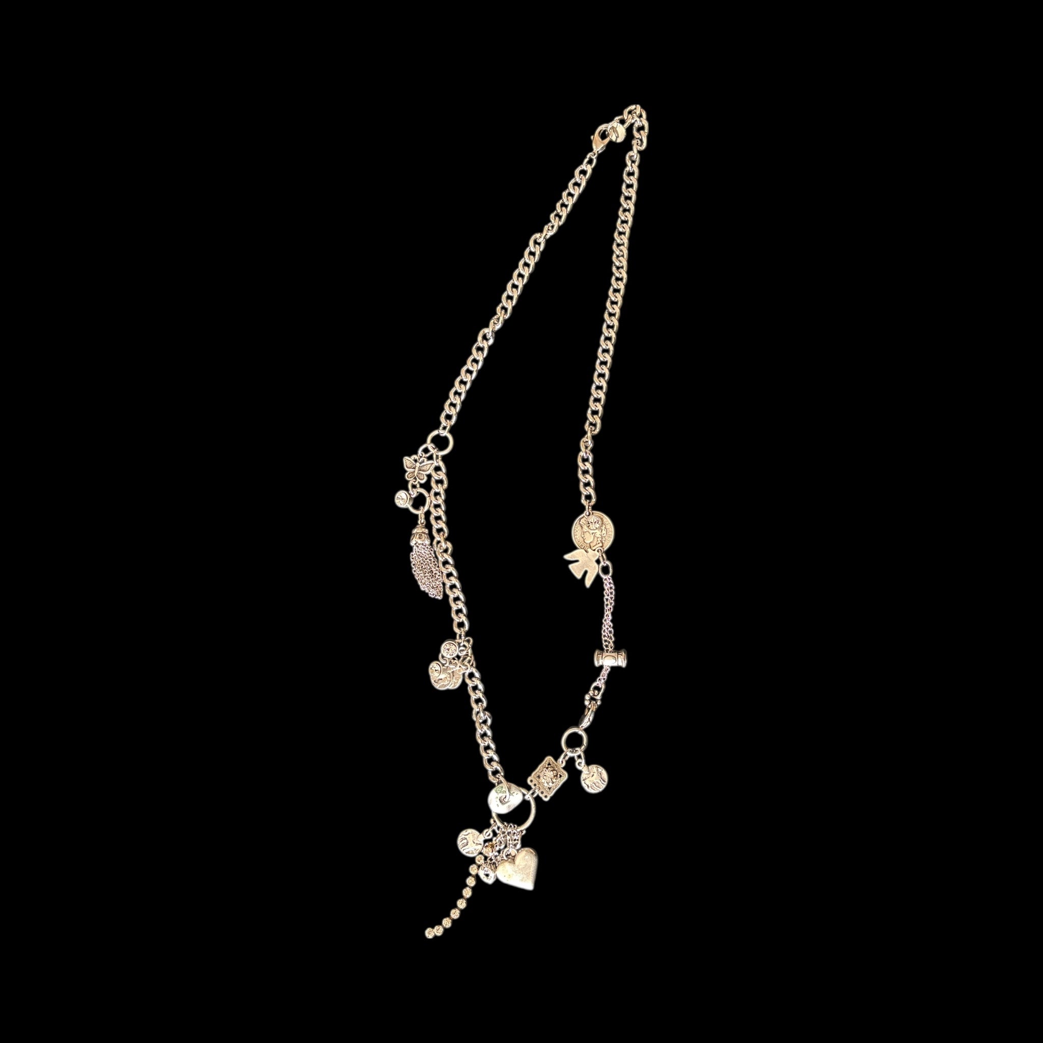 Silver Chain Necklace Featuring Unique Assorted Charms