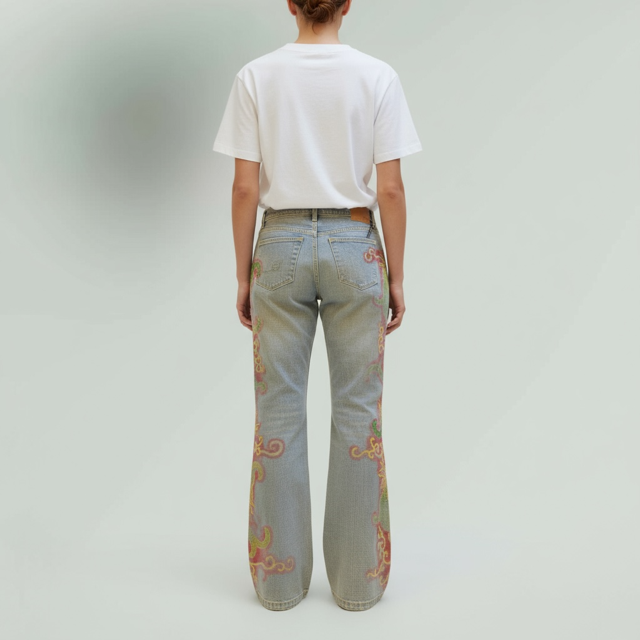 Hand Painted Jeans -Abstract Painting- Light Blue - Extravagance Fashion 