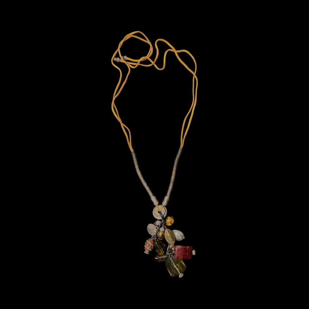 Beaded String Necklace Featuring Collection of Unique Stones in brown shades