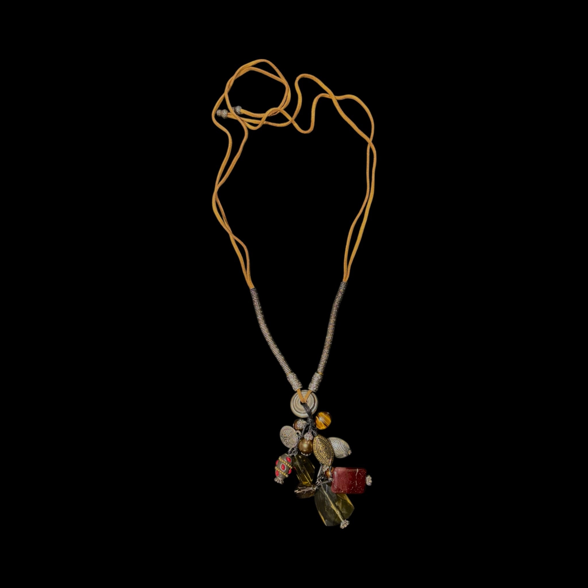 Beaded String Necklace Featuring Collection of Unique Stones in brown shades
