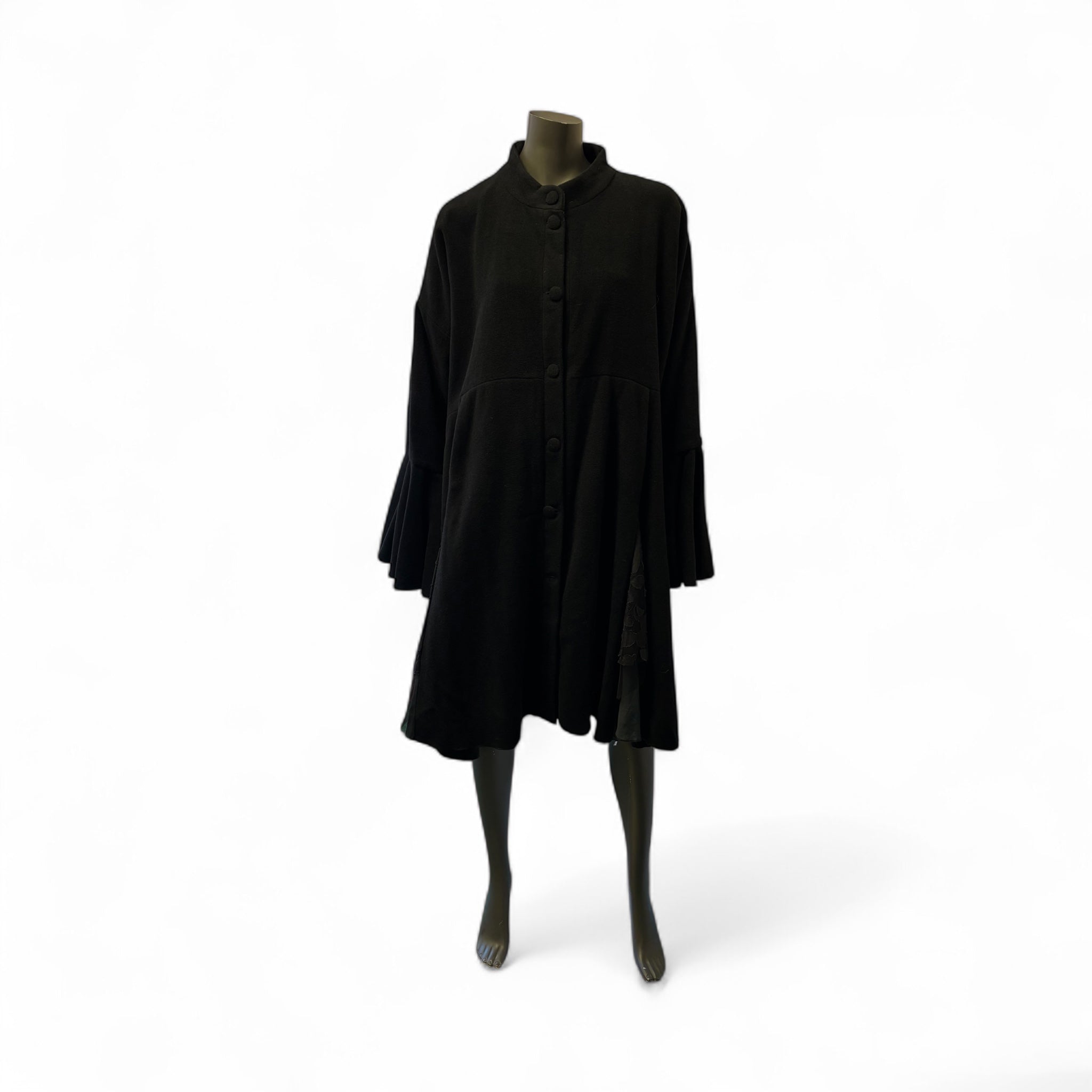 Black Flared-Sleeve Button-Front Coat  STYLE U64/WL - Extravagance Fashion 