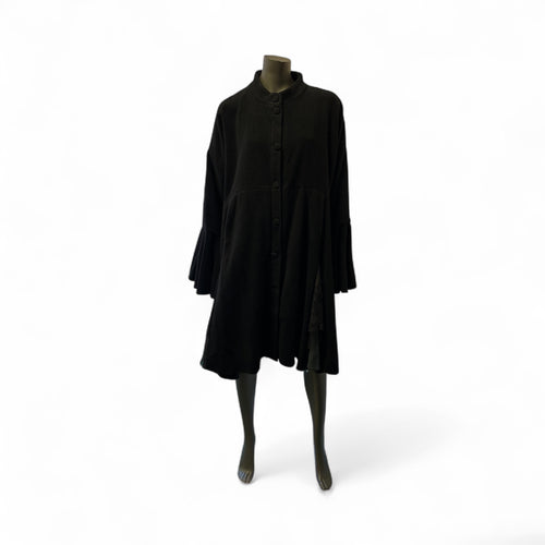Black Flared-Sleeve Button-Front Coat  STYLE U64/WL - Extravagance Fashion 