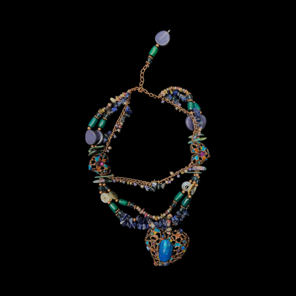 Multi Coloured Layered Necklace in Shades of Blue, Green and Brown