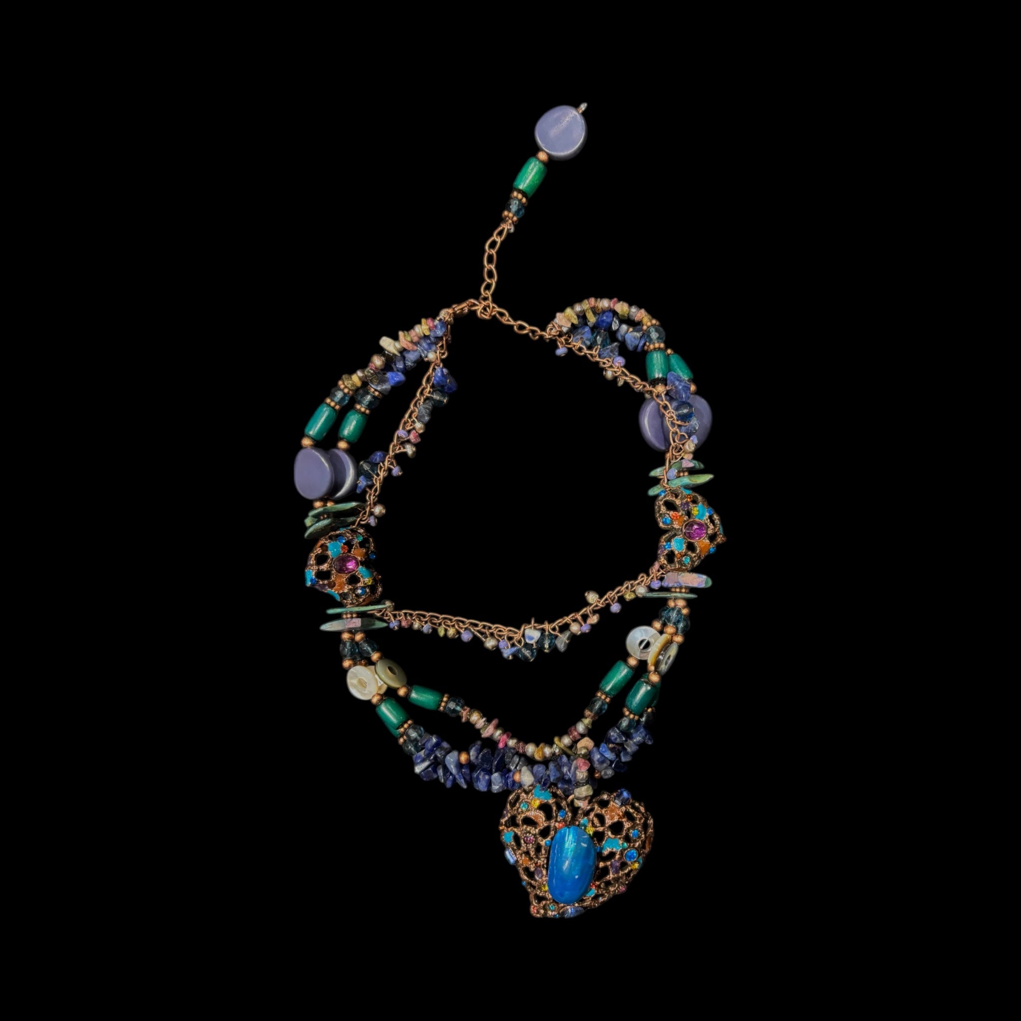 Multi Coloured Layered Necklace in Shades of Blue, Green and Brown