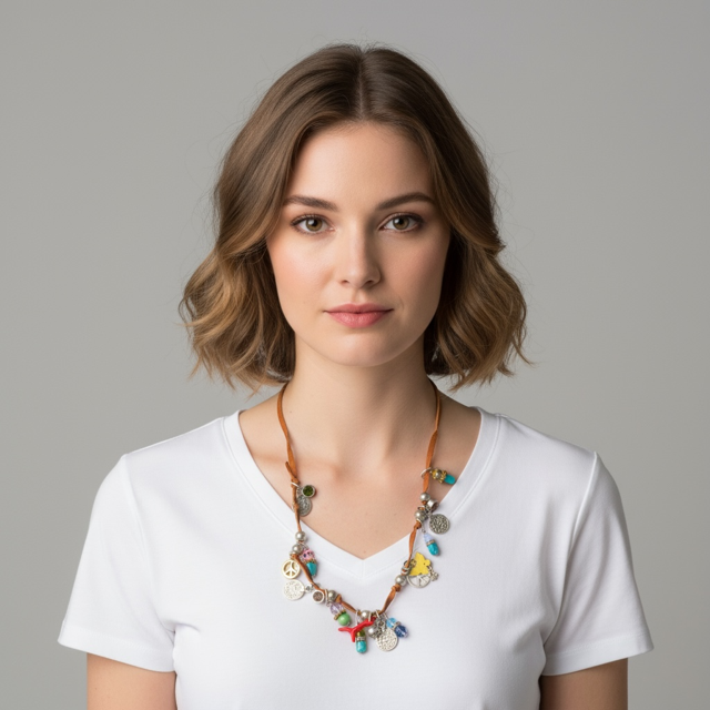 Multi coloured stone necklace on a threaded on durable leather string - can be worn as a bracelet - Extravagance Fashion 