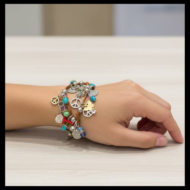 Multi coloured stone necklace on a threaded on durable leather string - can be worn as a bracelet - Extravagance Fashion 