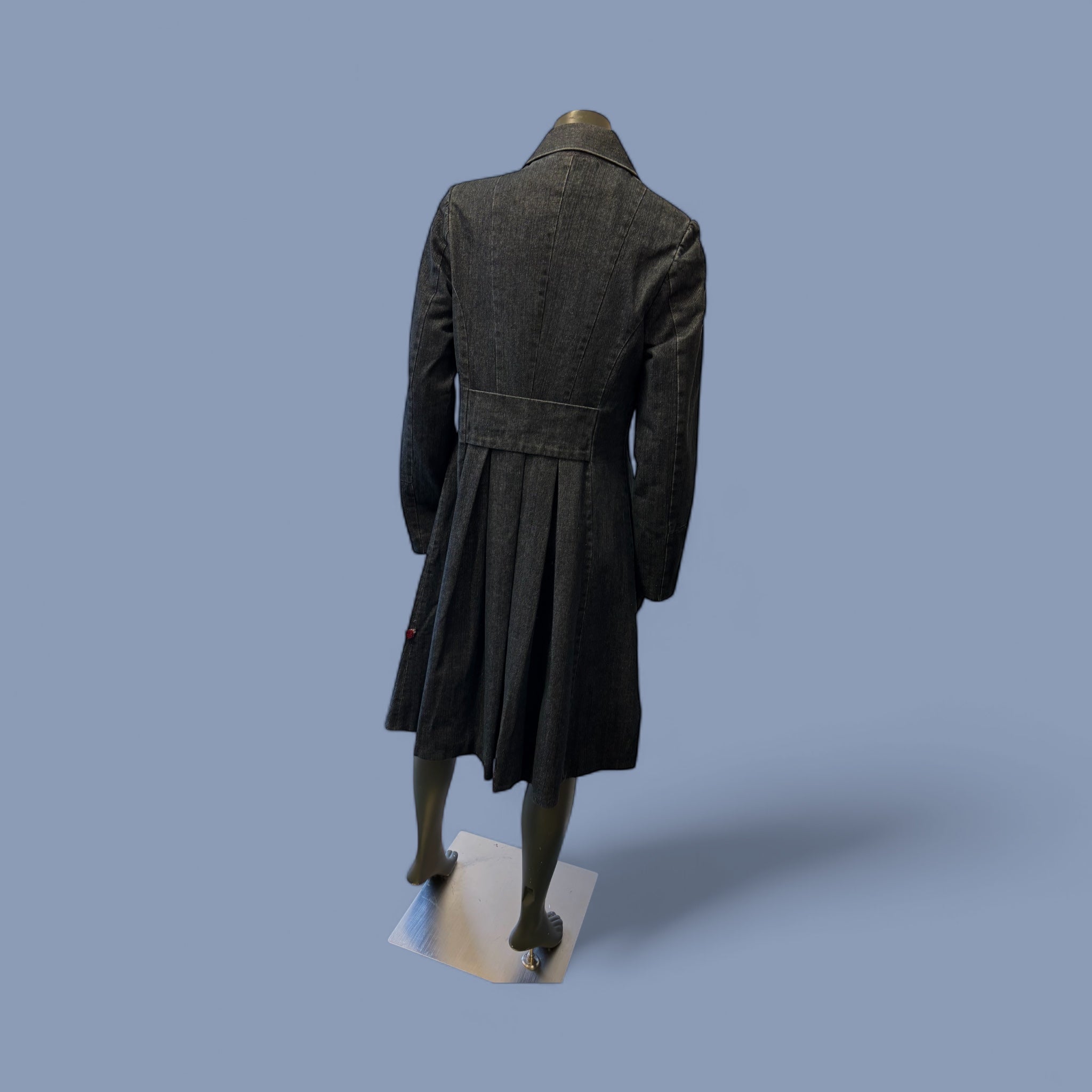 Stylish Long Denim Coat with Gold-Tone Button Detailing STYLE W30/DN - Extravagance Fashion 