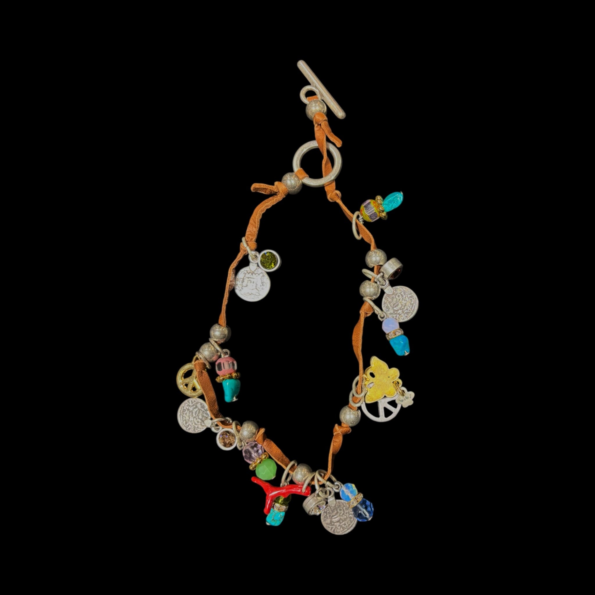 Multi coloured stone necklace on a threaded on durable leather string - can be worn as a bracelet - Extravagance Fashion 