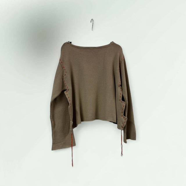 Taupe Oversized Textured Sweater-Citrina-Lunatisme - Extravagance Fashion 