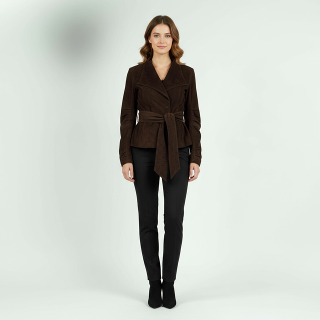 Women's Belted Suede Jacket - Extravagance Fashion 