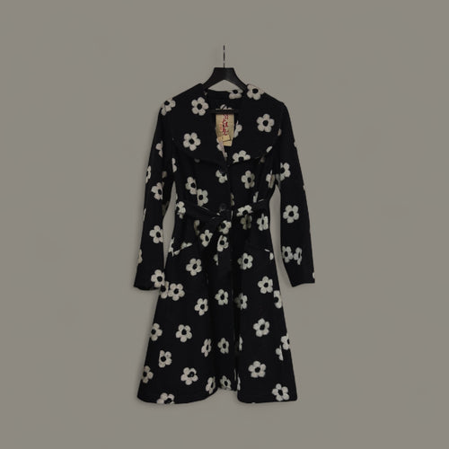 Black Floral Belted Coat STYLE NO.HE027/WFL - Extravagance Fashion 