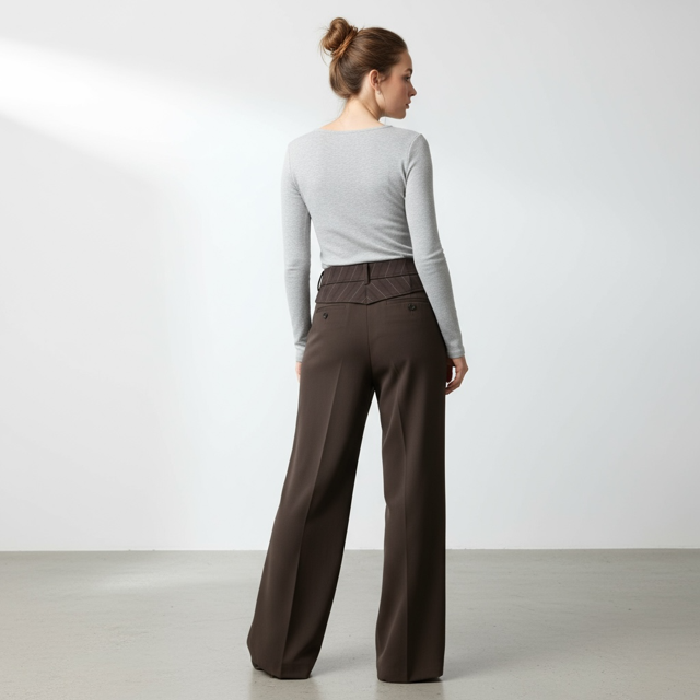 High-Waisted Wide-Leg Trousers – Charcoal Grey - Extravagance Fashion 
