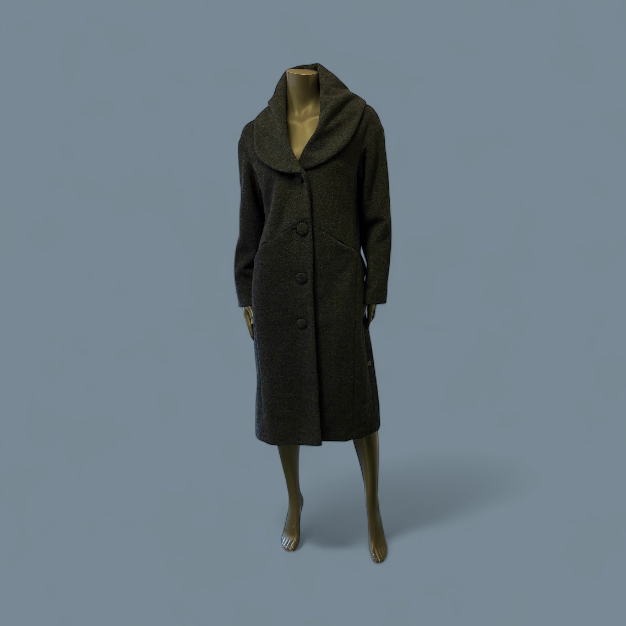 Elegant Charcoal Wool Coat with Shawl Collar STYLE W22/WL - Extravagance Fashion 