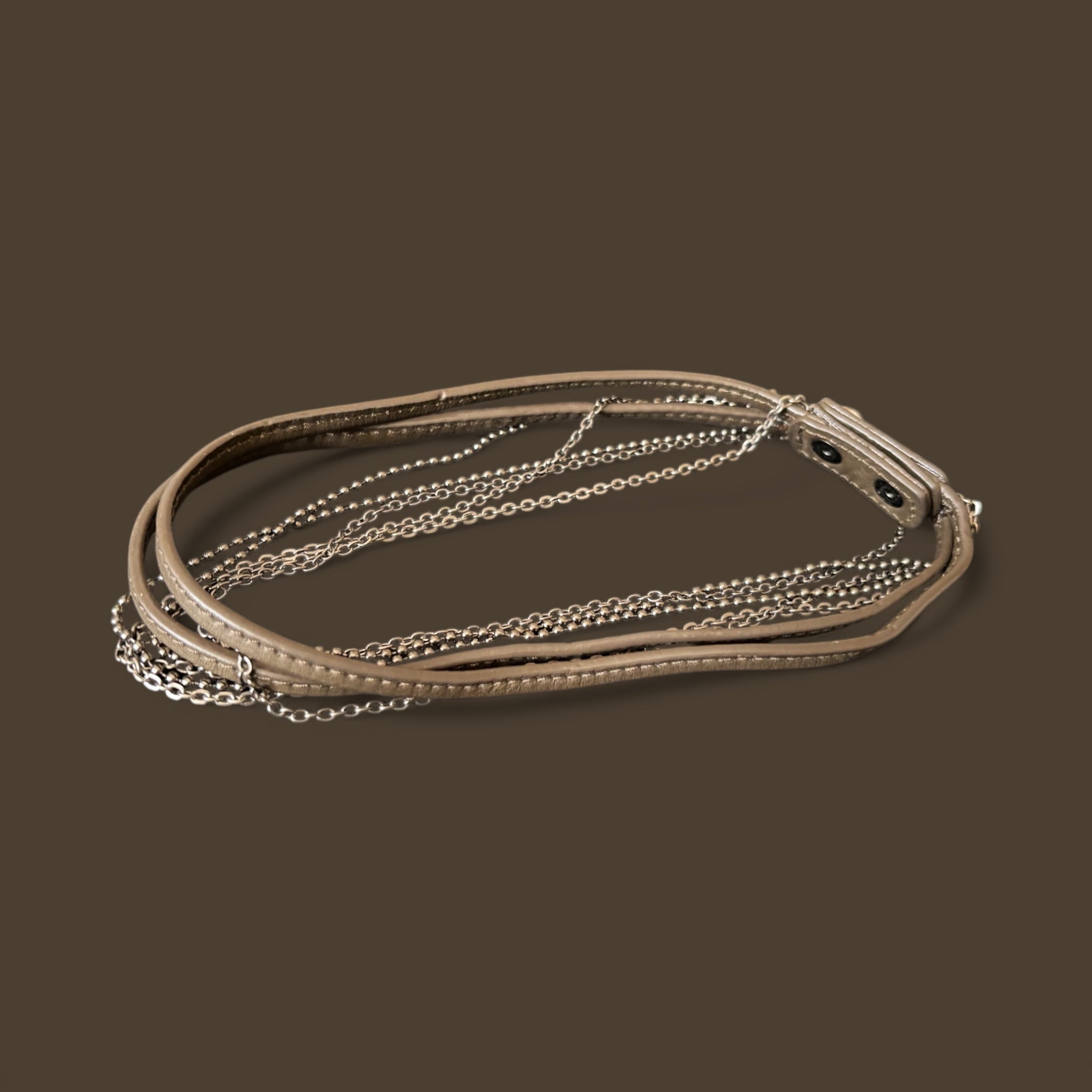 Leather and Chain Bracelet with Gunmetal Finish - Convertible Choker