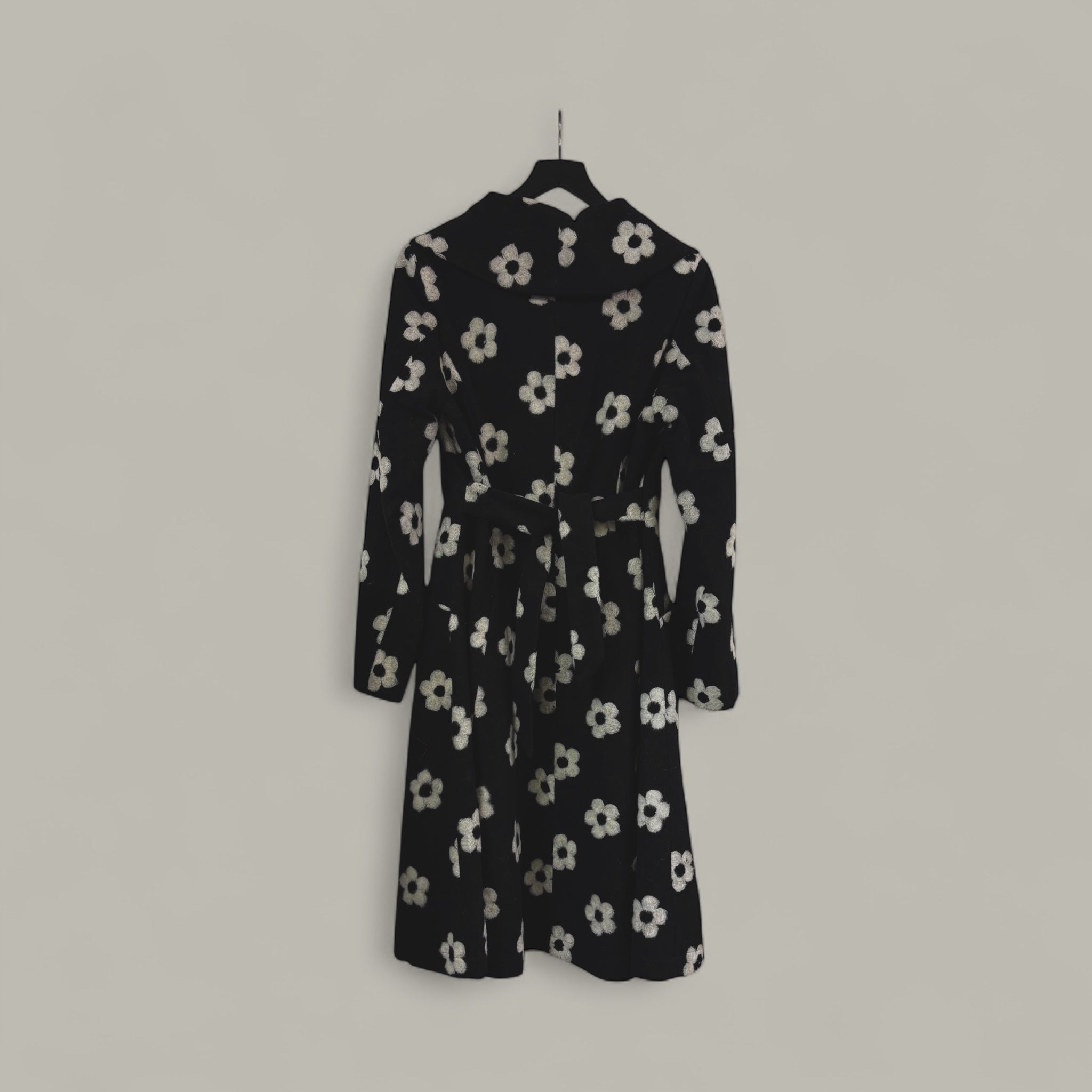 Black Floral Belted Coat STYLE NO.HE027/WFL - Extravagance Fashion 