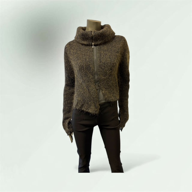 Asymmetric Mohair Zipped Cardigan style 1217 - Extravagance Fashion 