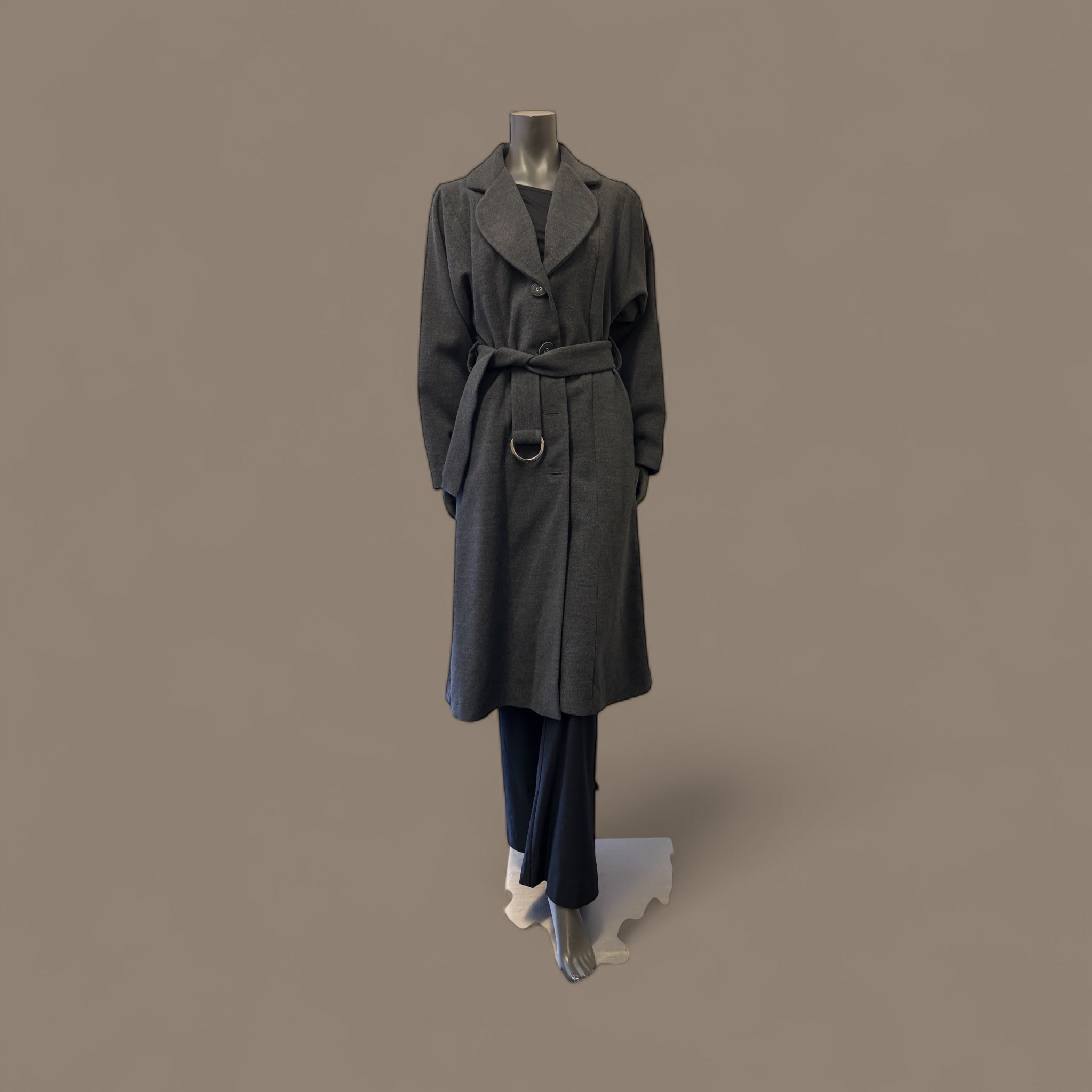 Charcoal Belted Wool-STYLE NO.CC19/WL - Extravagance Fashion 