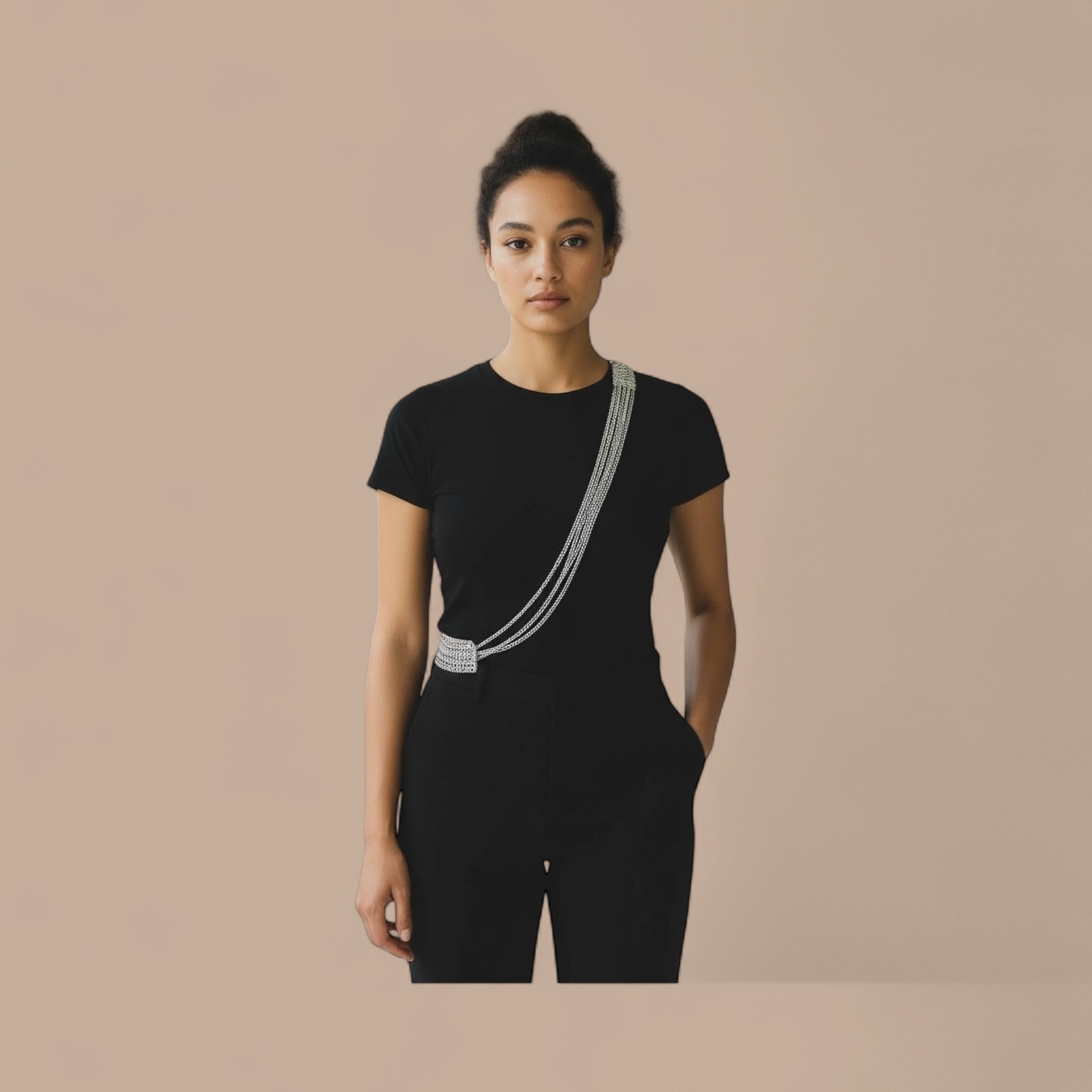 Model wearing  the Chain Accessory - Versatile Cross Body or Layered Necklace