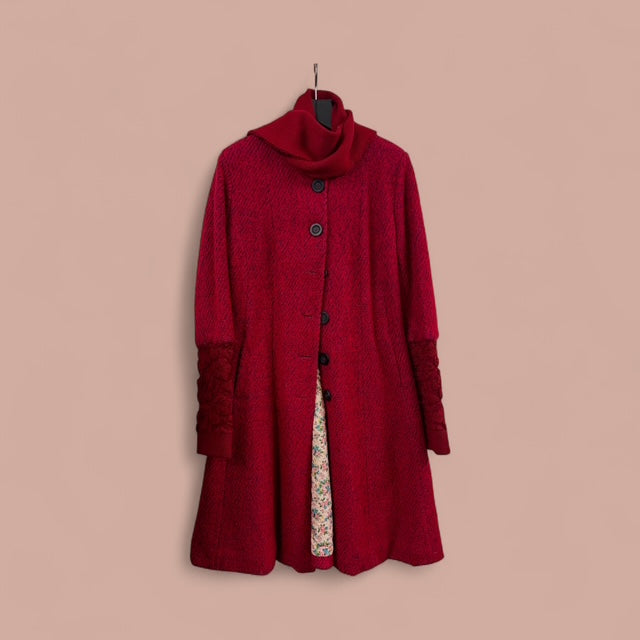 Vintage-Inspired Red Long Coat with Statement Collar STYLE NO H079/WLZ - Extravagance Fashion 