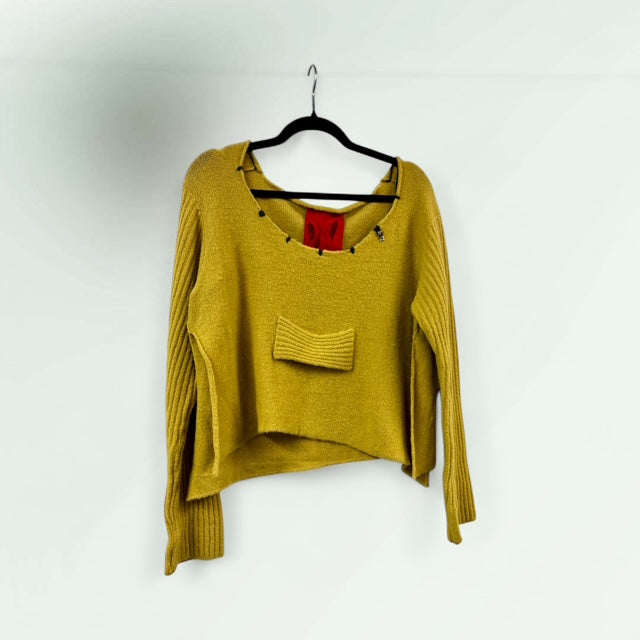 Women's Asymmetric Knit Sweater with Raw Neckline- Lunatisme - Extravagance Fashion 