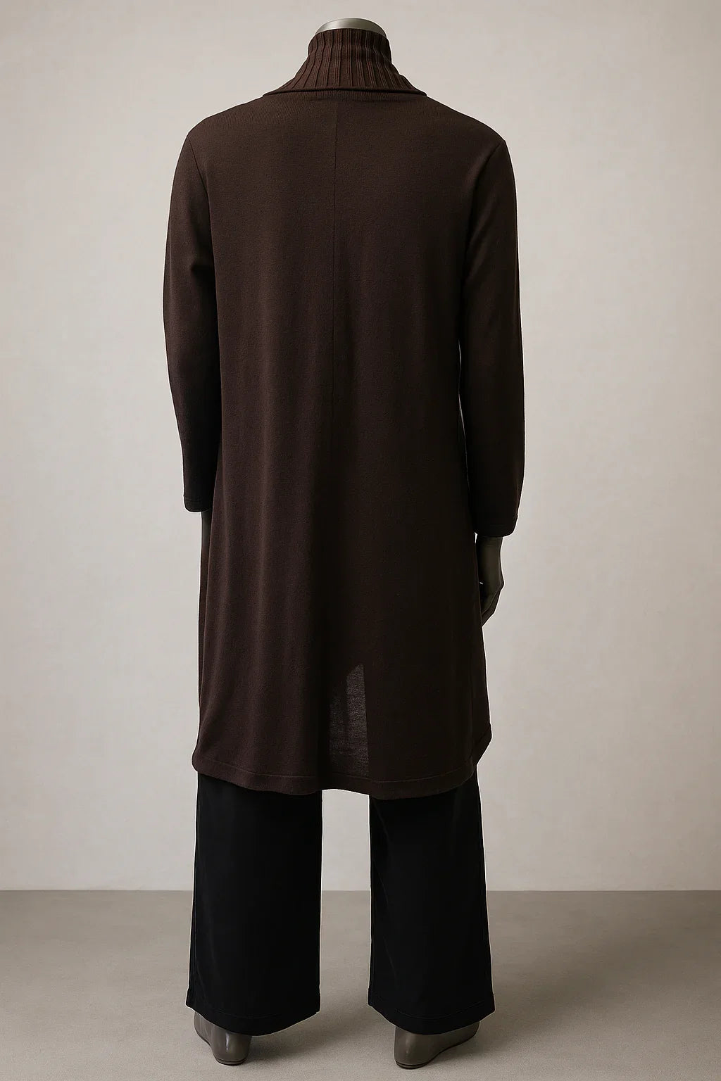long knitted edge to edge Coat/ Cardigan with ribbing detail on lapel and pockets- style GYLIO 707 - Extravagance Fashion 