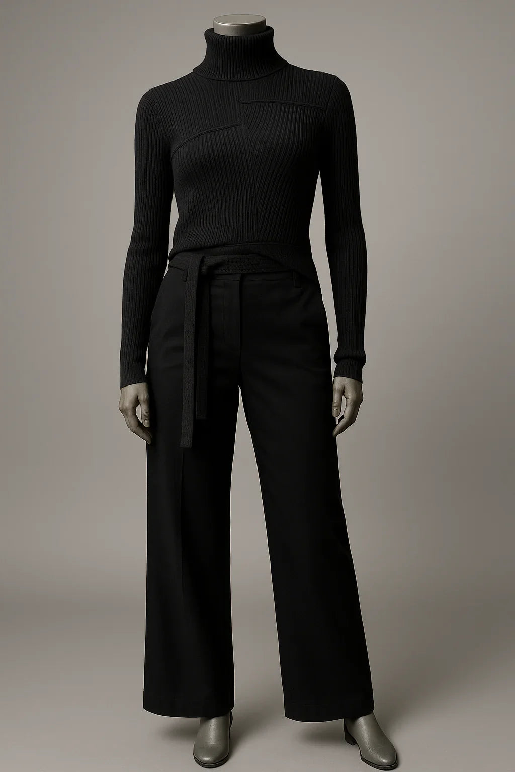 Assymetric thin Ribbed Polo neck Sweater with ties Style No. Boss 26 - Extravagance Fashion 