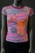 Printed Mesh T Shirt with Embelishment Purple Butterflies - Extravagance Fashion 