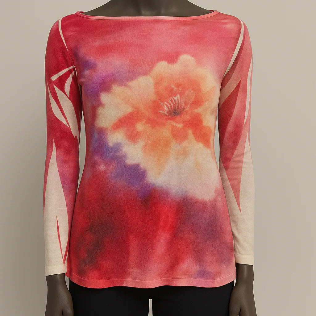 Printed Tunic Top  style 9407 (Pink Flowers Print) - Extravagance Fashion 