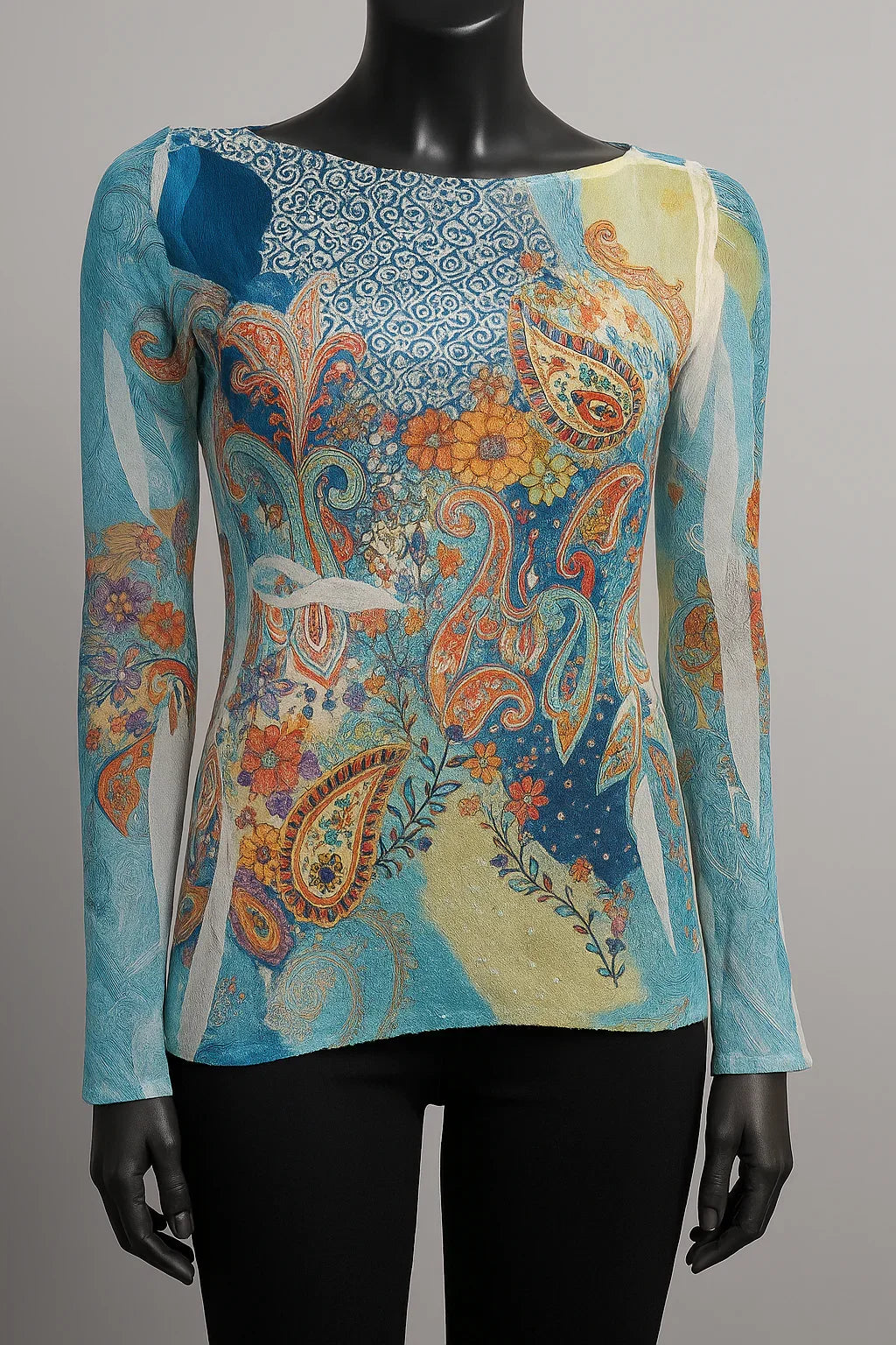 Printed Chiffon Biased Tunic Top with Sequins style 9479 - Extravagance Fashion 