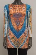 Printed Chiffon Biased Tunic Top with Sequins style 9485 - Extravagance Fashion 