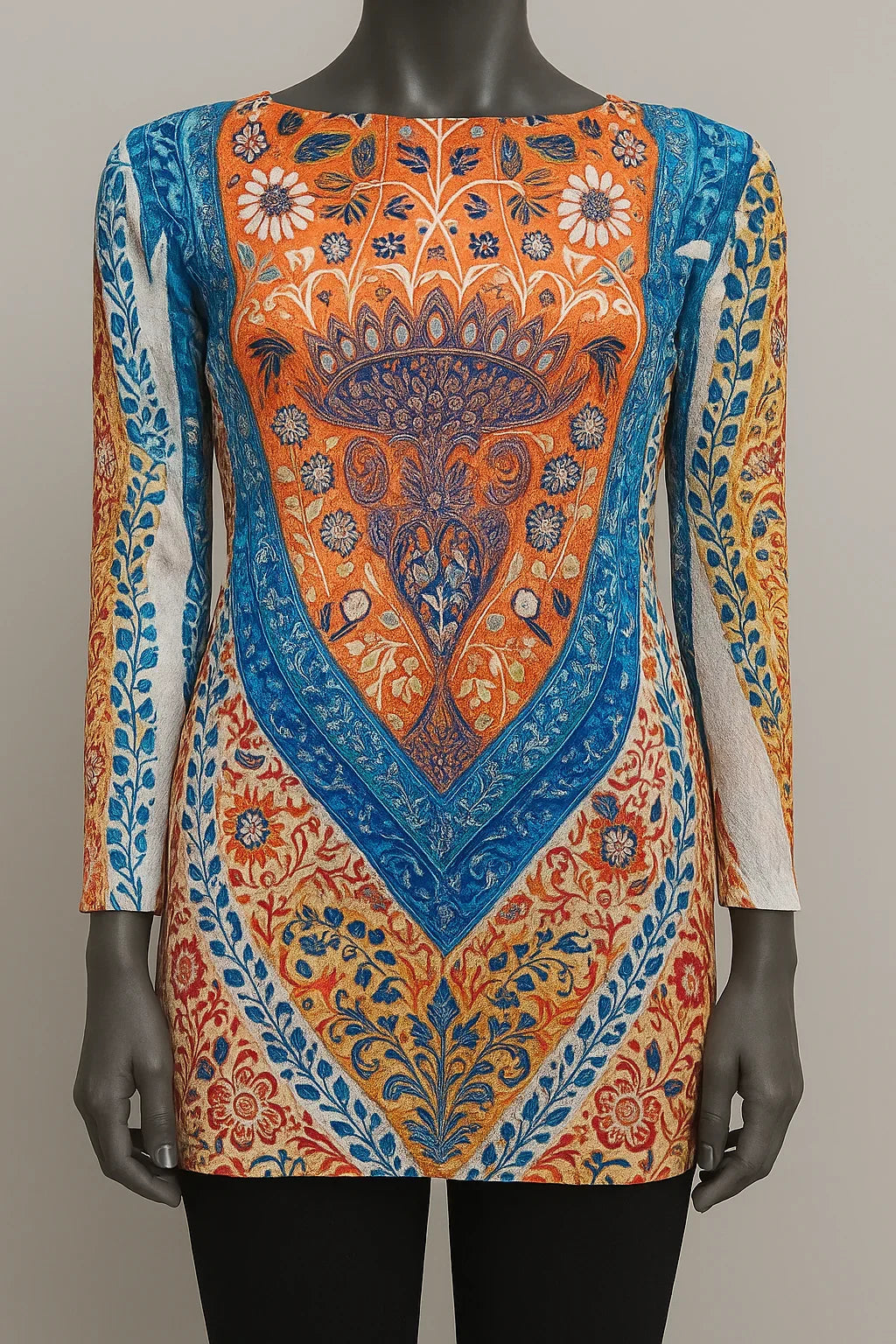 Printed Chiffon Biased Tunic Top with Sequins style 9485 - Extravagance Fashion 
